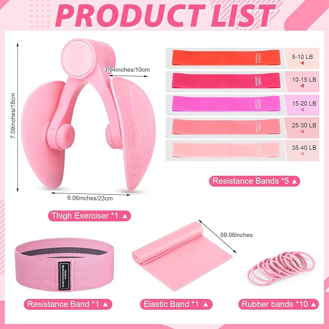 15 pcs Pilates Kit for Women Home Pilates Yoga Fitness Set with Pelvic Floor Trainer 5 Resistance Band Stretching Strap Non Slip Sock Ball Wristband Headband Gym Bag