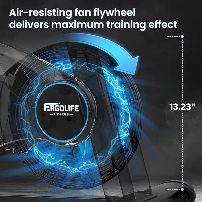 ERGOLIFE Air Magnetic Resistance Exercise Bike, Stationary Fan Bike with Exclusive App, 8 Resistances Indoor Cycling with 300lbs Weight Capacity & Tablet Holder for Weight Loss