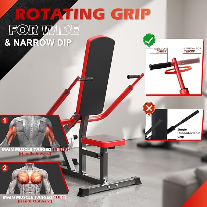 Upgraded 15° Backrest Seated Dip Machine Tricep Bicep, Tricep Bicep Press Down Machine, Triceps Bicep curl Workouts with Cable Bar, Plate Loaded Dip Machine Exercise for Triceps Biceps Chest Training