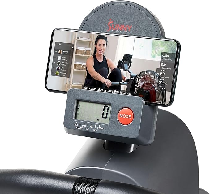 Sunny Health & Fitness Magnetic Rowing Machine Rower with 8-Level Resistance, 53.4" Extended Slide Rail & Digital LCD Display - SF-RW5515