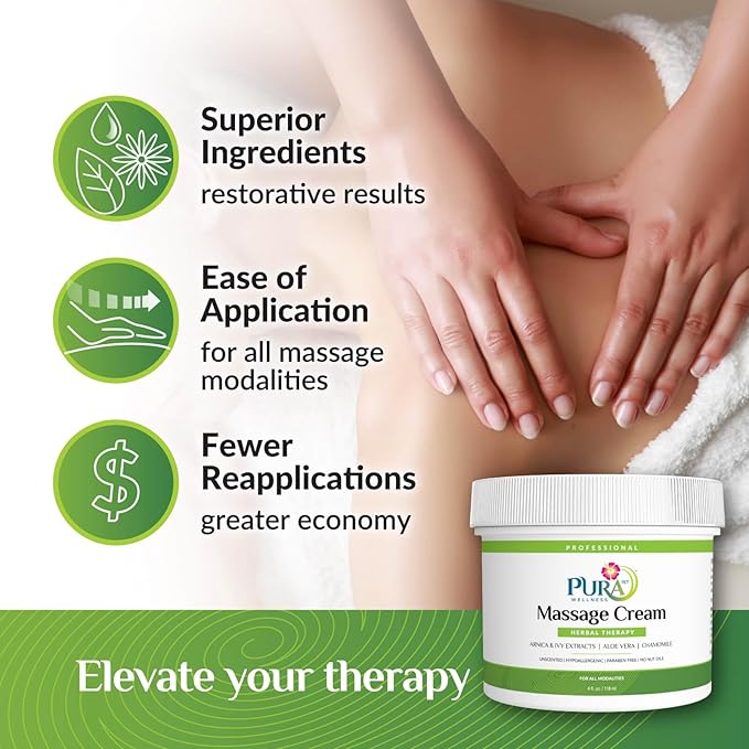 Herbal Therapy 4 Fl oz Massage Cream, Aloe Vera, Professional, Massage Therapy, Deep Tissue, Unscented, Hypoallergenic, Natural Ingredients, Skin Hydrating, Moisturizing, Muscle Relief