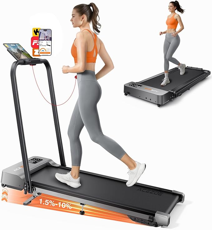 Walking Pad Treadmill with 10% Incline, Under Desk Treadmill, Compact Portable Treadmills for Home Office, 285lbs Capacity, APP/Remote Control, Exercise Anytime, Low-Noise