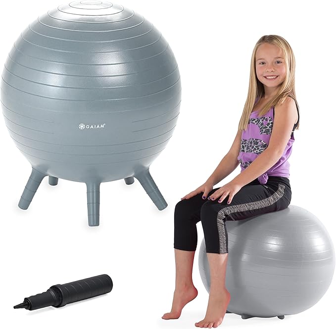 Stay-N-Play Children's Balance Ball - Flexible School Chair Active Classroom Desk Alternative Seating Built-In Stay-Put Soft Stability Legs, Includes Air Pump