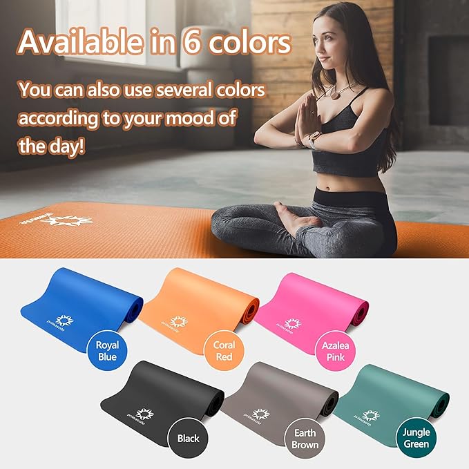 Primasole Thick Yoga Mat, 1/2-Inch Extra Thick NBR Mat with Enhanced Stability - Textured Design, Lightweight Mat with Carrying Strap & Case for Yoga, Pilates, Gym & Home Use (Dark green Colors)