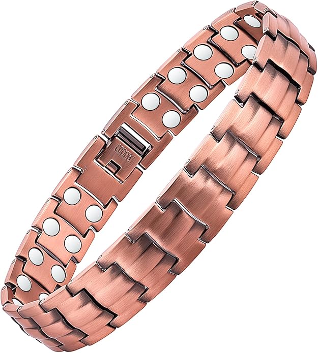 MagEnergy Mens Copper Magnetic Bracelets, 99.9% Pure Copper Bracelet with Double-Row Strength Magnets, Adjustable Jewelry with Sizing Tool