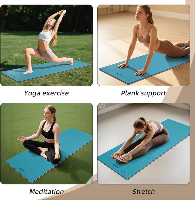 Yoga Mat Non Slip, Anti-Tear 1/4 Thick TPE Yoga Mats for Women and Men, 72"x24" Exercise & Fitness Mat with Carrying Strap, Workout Mats for Yoga, Pilates and Floor Exercise