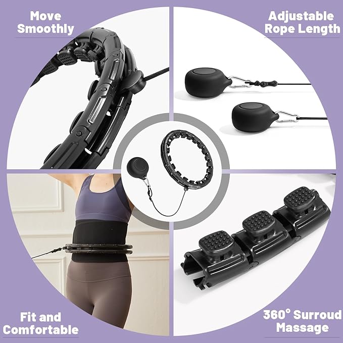 Weighted Fit Hoop Plus Size with Extra Sweat Belt for Adult Weight Loss, 32 Detachable Links Smart Fitness Hoop, Fitness and Massage 2 in 1, Great for Adults and Beginners