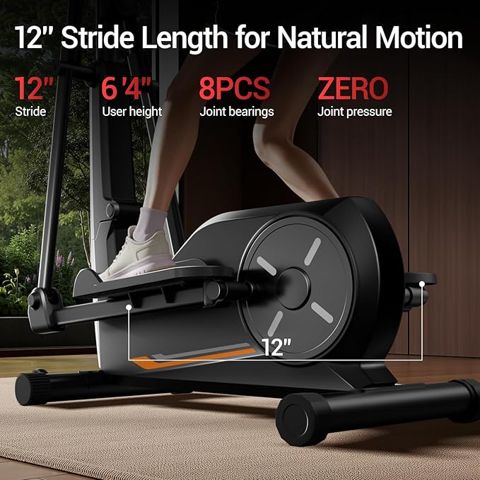 CURSOR Elliptical Exercise Machine, Elliptical Machine for Home with Hyper-Quiet Magnetic Driving System,8 Levels Resistance, 350LBS Weight Capacity，Compact Elliptical with 12IN Stride & LCD Monitor