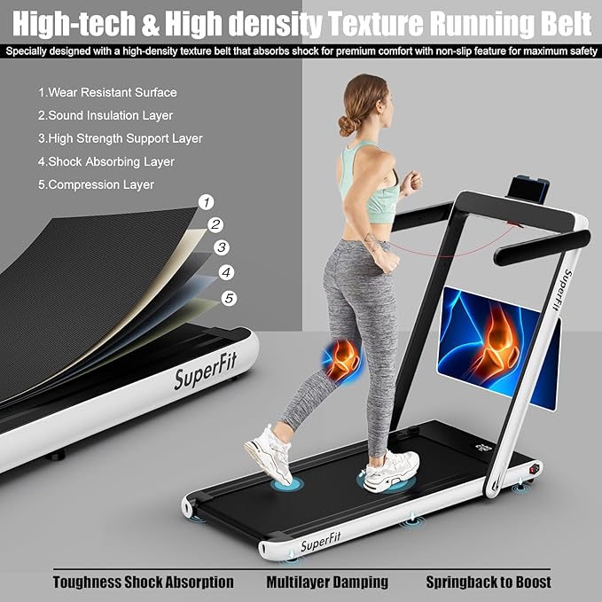 Goplus 2 in 1 Folding Treadmill, 2.25HP Superfit Under Desk Electric Treadmill, Installation-Free with Remote Control, APP Control and LED Display, Walking Jogging for Home Office