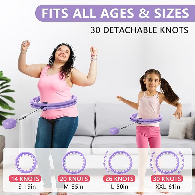 U1 Weighted Hula Hoop – 30 Knots 19"–61" Adjustable Waist, Magnetic Lock with Spring Massage Heads, Infinity Hoop Plus Size for Adults & Kids, Ab Workout, Weight Loss, Abdominal Toner