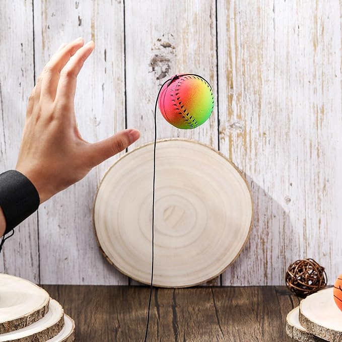 Skylety Wrist Return Ball Wrist Band Ball on a String 2.48 Inch Rubber Rebound Sport Bouncy Basketball Baseball Soccer Wristband Toy for Exercise and Children or Adult Exercise for Fun