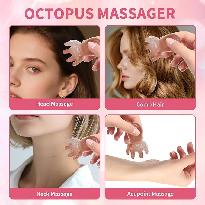 3Pcs Octopus Head Massager Comb Head Massages Tools Manual Acupressure Device with 8 Flexible Nodes Can Deeply Relax Compact and Easy to Carry Suitable for Home Office Use.