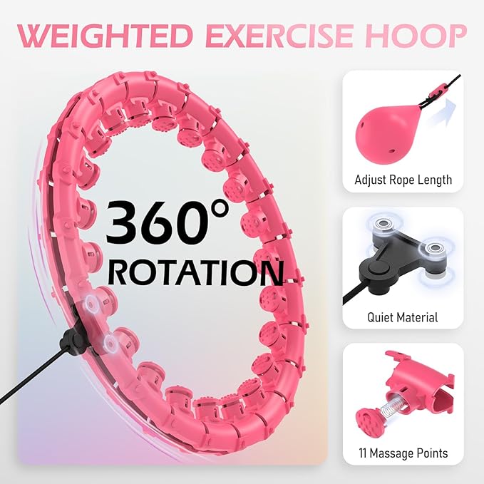 Weighted Hula Circle for Adults Weight Loss, Infinity Fitness Hoop Plus Size 51 Inch with Sweat Belt, Include 27 Detachable Links and Waist Trainer for Women