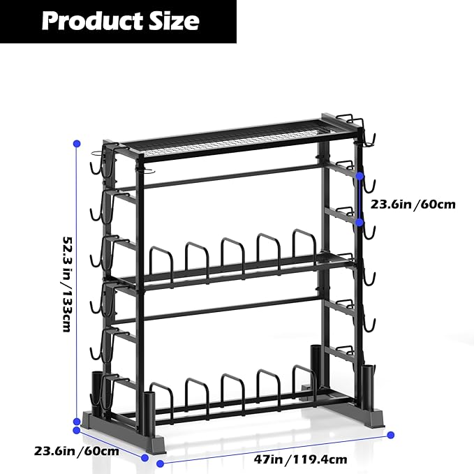 Dumbbell Rack - Weight Plate Rack for Home Gym, Peloton Weights for 2700lbs Large 3 Tier Kettlebell Barbell Rack Workout Equipment Strength Training Dumbbell Organization Stand Only