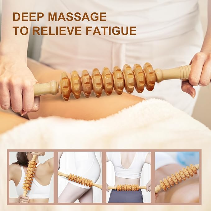 3 in 1 Lymphatic Drainage Massager Wood Manual Fascia Massage Roller and Gua Sha Tool Set for Body Release Cellulite Anti Cellulite and Relieve Muscle Fatigue 3 Packs