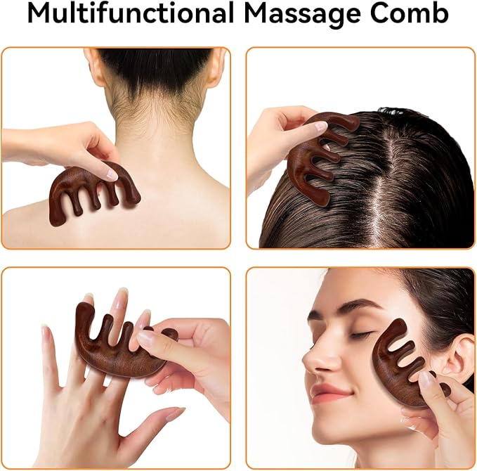 2 Pack Wooden Scalp Massage Tool, Sandalwood Manual Scalp Massager Wood Comb, Head Gua Sha Brush for Women Men Hair Growth