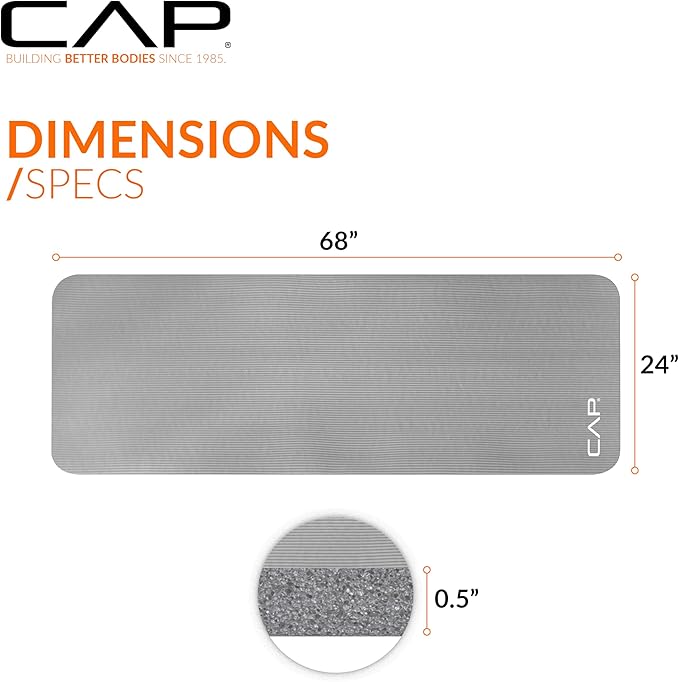 CAP Barbell 1/2-Inch High Density Exercise Yoga Mat with Strap | Multiple Options