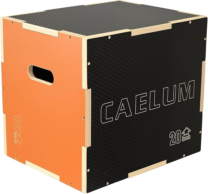 CAELUM 3-in-1 Wood Plyo Box - Non-Slip Plyometric Jump Box for Home & Gym, 400lbs Bearing Fitness Launch Box for Jumping Squats Step-ups Strength Training