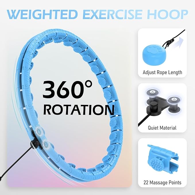 Weighted Hula Circle with 24/26 Links(51-56 Inch) for Adults Weight Loss, Infinity Fitness Hoop Plus Size, for Women Smart Exercise Equipment