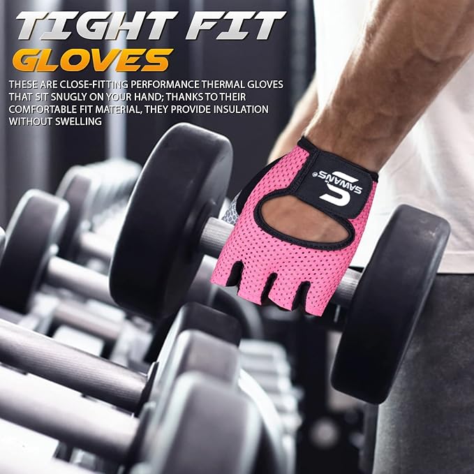 SAWANS Workout Gloves for Men and Women Weight Lifting Gloves Gym Fitness Exercise Cycling Pull ups Microfiber Lightweight Breathable Non-Slip Silicone Padded Palm Grip Protection