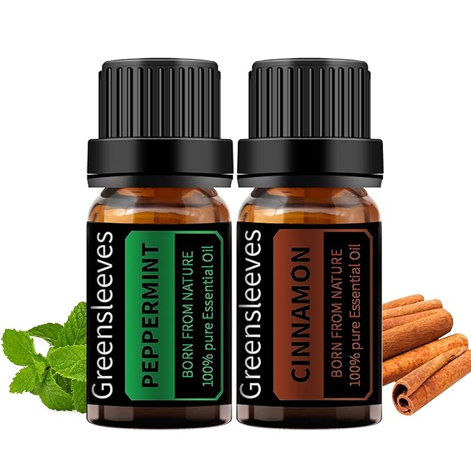 GREENSLEEVES Cinnamon Peppermint Essential Oil Set, 2 x 10ml Pure Plant-Based Fragrance Oil for Aromatherapy, Essential Oils for Diffuser, Massage, Bath Bomb, Scented Candle Soap Making