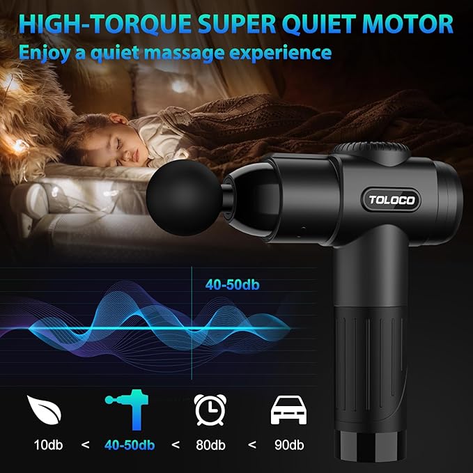 TOLOCO Massage Gun, Deep Tissue Back Massage for Athletes for Pain Relief, Percussion Massager with 10 Massages Heads & Silent Brushless Motor, Valentines Day Gifts for Him Her, Black