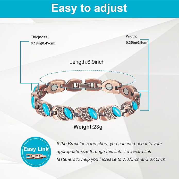 Copper Bracelets for Women, Pure Copper with Colored Turquoise Bracelet, 3500 Gauss Magnets, Fashion Jewelry（FUTI-1）