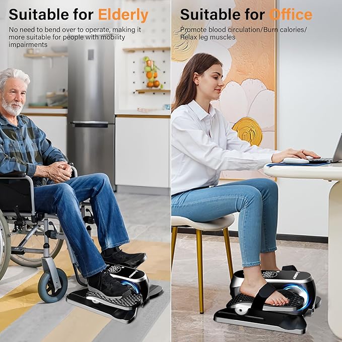 Under Desk Elliptical Machine, Electric Leg Exerciser for Seniors with 12 Adjustable Speeds, Auto & HR Modes, Portable Quiet Seated Pedal Exerciser with Remote Control