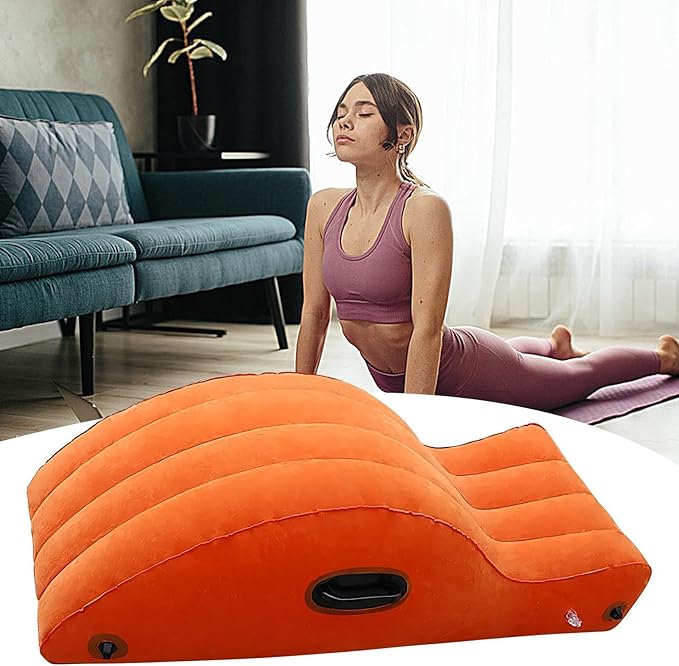 Inflatable Yoga Sofa – Pilates Recliner, Flocking Lounge, Portable Air Cushion | Streamlined Curved Support, Quick Inflation Comfort for Home Workout, Meditation, Relaxation Sessions