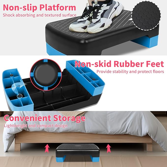 Exercise Workout Aerobic Step Platform Trainer, 18" Aerobic Stepper with 4"-6" Adjustable Height Risers