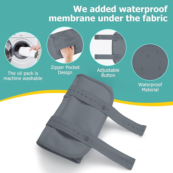 4Pack Castor Oil Pack for Chest, Neck and Abdomen, Reusable Compress Castor Oil Pack Wrap for Abdomen with Adjustable Elastic Strap Flannel Cotton Machine Washable Anti Oil Leak -Grey