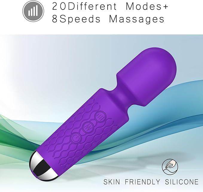Personal Mini Massager - Handheld Deep Tissue Massager with 20 Speeds & 8 Modes, Quiet Waterproof Vibrating wandfor Neck, Back, Muscle Tension Relief & Sports Recovery, Purple