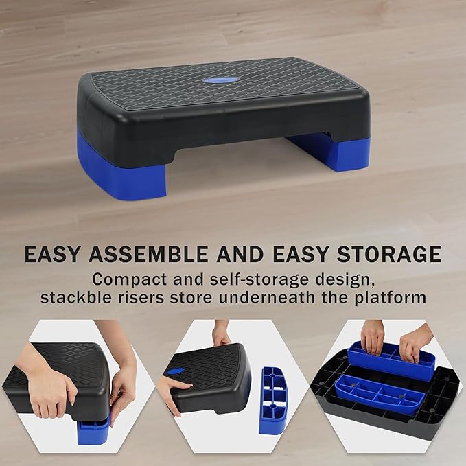 Fitvids Aerobic Step Platform Trainer with Adjustable 2-Level Risers, 400 Pound Weight Capacity – Non-Slip Exercise Stepper for Cardio, Strength, and Fitness Workouts, 18-Inch, Multiple Colors