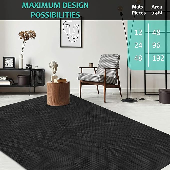 BEAUTYOVO Puzzle Exercise Mat with 12/24/48 Tiles Interlocking Foam Gym Mats, 24'' x 24'' EVA Foam Floor Tiles, Protective Flooring Mats for Gym Equipment