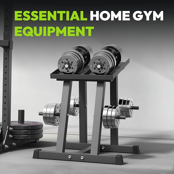 Adjustable Dumbbell Rack with Plate Storage, 500 lb Capacity, Space-Saving Storage Organizer for Classic Dumbbells, table for dumbbells, Heavy Duty Column Stand for Home Gym
