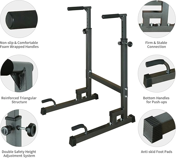 Power Tower Pull Up Bar Station, Free Standing Pull Up Rack Dip Station for Home Gym, Height Adjustable Home Strength Training Fitness Workout Equipment