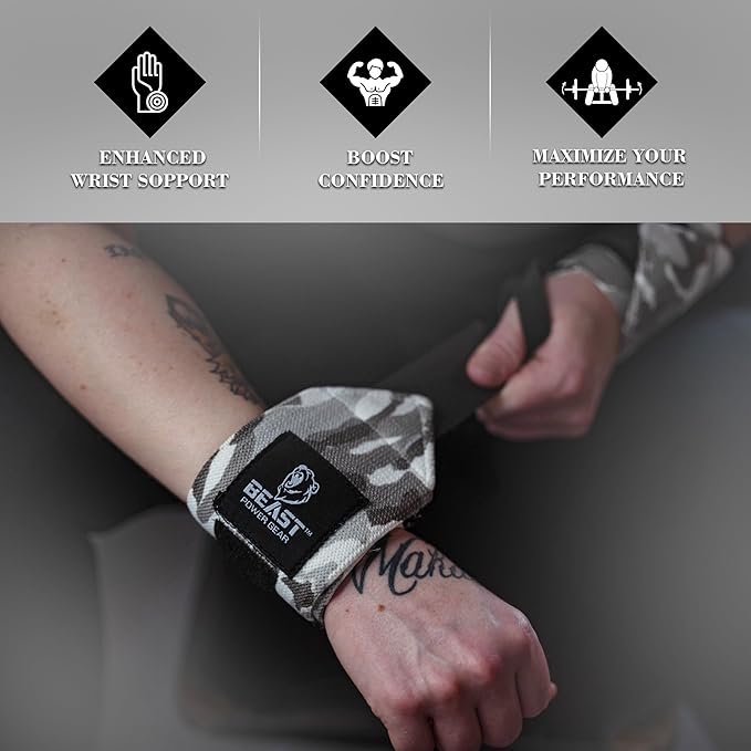 Improved Lifting Support & Stability - Gym Wrist Wraps for Weightlifting 14" Premium Quality Hand Wraps with Thumb Loop - Weight Lifting Wrist Wraps for Pain & Support