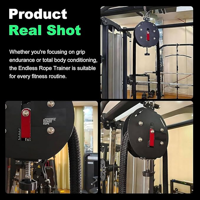 Resistance Trainer Machine, Endless Rope Trainer, 30KG/66LBS Max Adjustable Resistance, Suspension Endless Rope Pulley System, 4m Closed-Loop Nylon Rope, for Interval Resistance Training Black