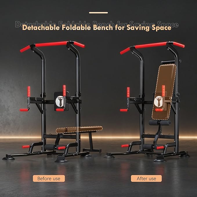 Dland Strength Training Dip Stands, Stand-Up Gym with Bench, Adjustable Bench Press Machine, Home Gym Weightlifting Equipment, Pull-Up Bar Multi-Function Adjustable Leg Press Machine for Weightlifting, Bodybuilding, CrossFit, Yoga, Pilates