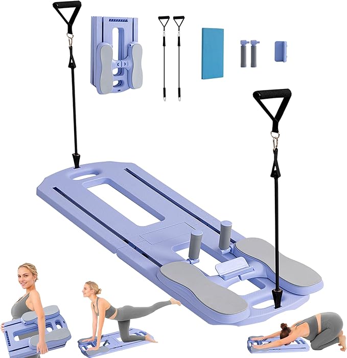 Pilates Equipment-Foldable Pilates Reformer Board at Home -5 in 1 Flo Portable Pilates for Women Workout Equipment (Purple)