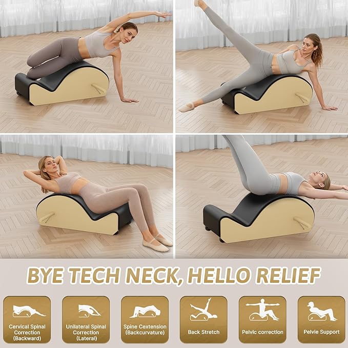 Wooden Black Pilates Arc with Spine Corrector for Core Strengthening Back Pain Relief, Pilates Spinal Corrector Arch Barrel for Back Flexibility，at Home Reformer Pilates Posture