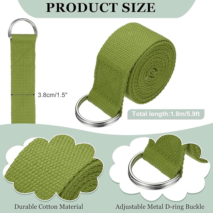 Yoga Strap for Stretching, Athletic Stretch Band with Adjustable Metal D Ring Buckle Yoga Bands