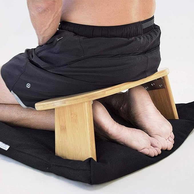 Bamboo Kneeling Meditation Bench, Locking Hinges & Free Black Canvas Carry Bag, Folding Portable Design for Outdoor use & Travel