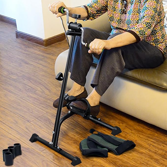 Sit Down Pedal Exerciser for Seniors, Hand Arm Leg Knee Peddler Exerciser, Adjustable Fitness Equipment for Seniors, Elderly Home Bike Trainer for Total Body