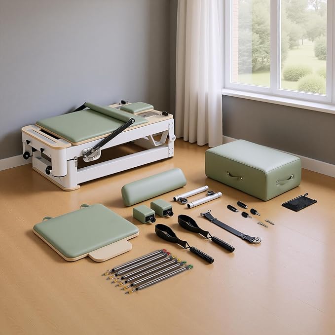 Foldable Pilates Reformer & Equipment - Pilates Reformer Workout Machine for Home Gym with Reformer Accessories, Reformer Box, Padded Jump Board - Up to 300 lbs Weight Capacity