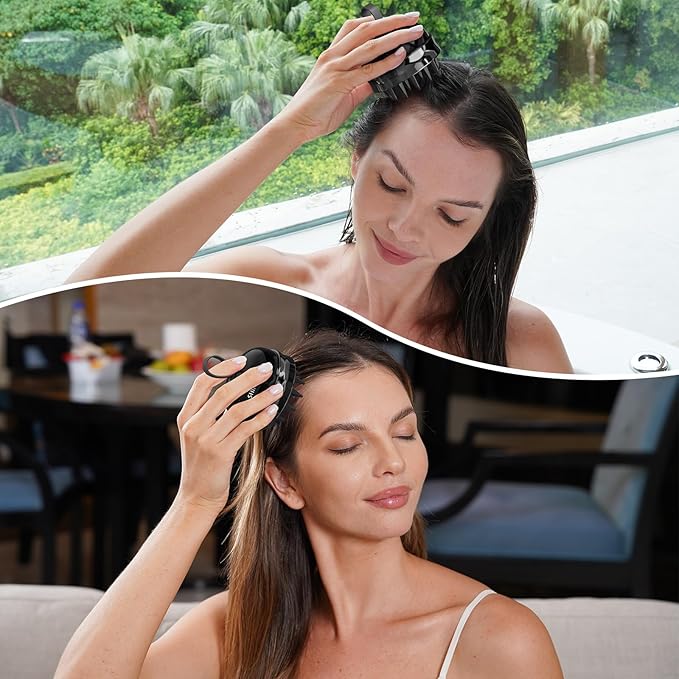 2 in 1 Scalp Massager Hair Growth,Scalp Scrubber with Soft Silicone Bristles for Dandruff Removal,Shampoo Brush for Exfoliation,Head Massager for Both Wet and Dry Use (Black)