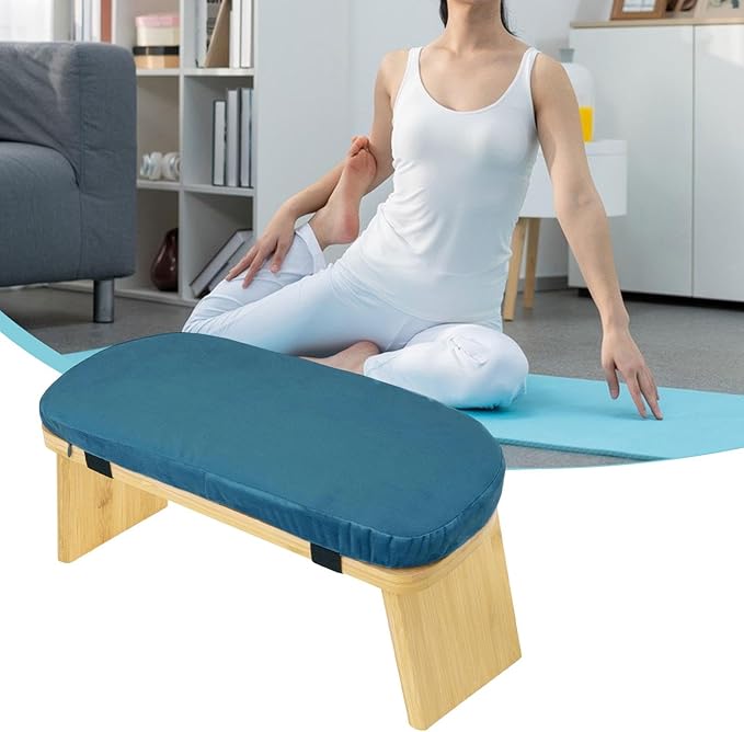 Meditation Bench Prayer Bench with Soft Cushion Wooden Comfortable Portable Folding Kneeling Stool Prayer Stool, Blue