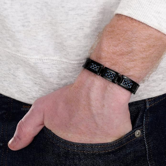 Willis Judd Mens Blue Carbon Fiber Titanium Magnetic Bracelet Adjustable