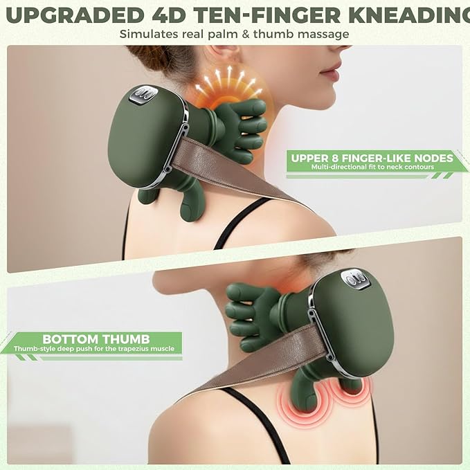 Shoulder & Neck Massager with Heat, 4D Bionic Heated Neck Massager with Fingers Simulates a Real Palm Massage for Comfort, 3 Intensity Levels + 2 Heat Settings Relax Muscle Tension