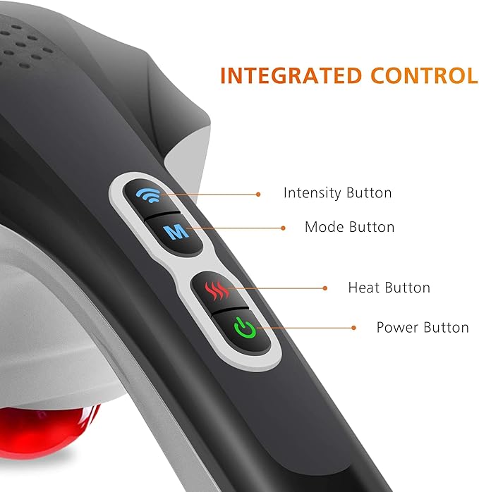 Snailax Cordless Handheld Back Massager with Heat, Deep Tissue Percussion Massager, 3 Sets of Dual Pivoting Heads,Rechargeable Hand Held Massager for Neck,Back Shoulder,Calf,Legs
